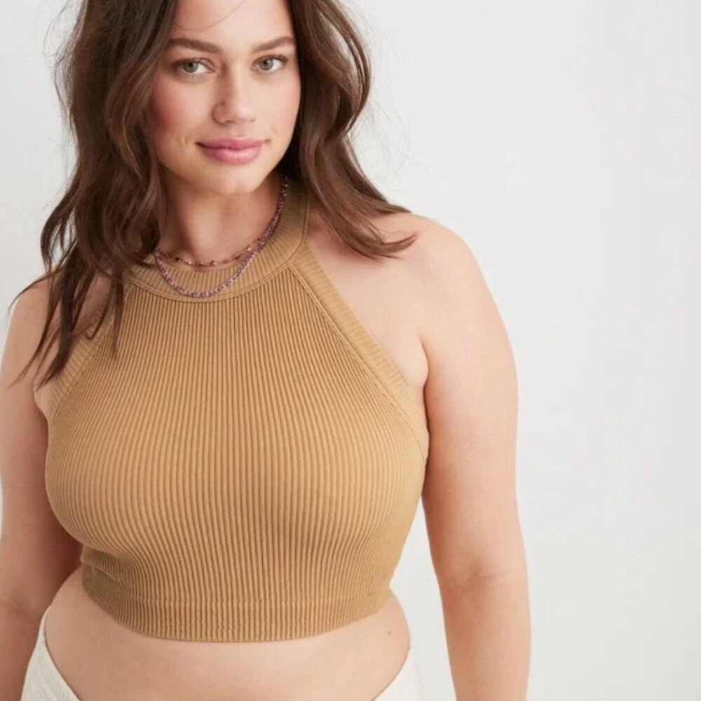 aerie Real Good Women's crop ribbed halter tank top, size S